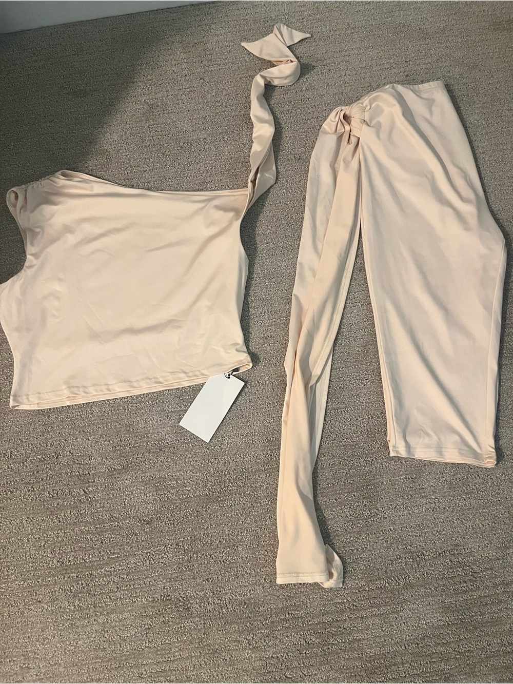 Women’s Two-Piece Nude Jumpsuit Set with Tie Detail